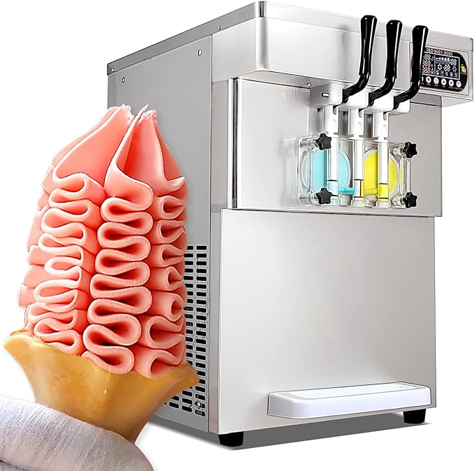 Kolice ETL Commercial 3 flavors soft ice cream machine,gelato yogurt ice cream machine-2+1 mixed flavors,upper tanks refrigerated,countertop,auto counting,auto washing