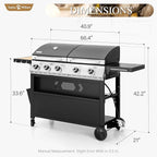 Sophia & William Propane Gas Grill and Griddle Combo with Porcelain-Enameled Cast Iron Grates, Dual Outdoor BBQ Grill with Flat Top Griddle for Barbecue, 696 SQ.IN. Cooking Area