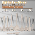 Silicone Kitchen Utensils Set, E-far 23 Pcs Khaki Cooking Utensils Tools with Holder for Nonstick Cookware, Include Spatula/Spoon/Ladle/Tongs/Turner, Heat Resistant & Nontoxic, Dishwasher Safe