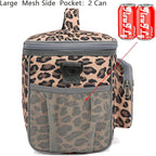 FlowFly Insulated Reusable Lunch Bag Adult Large Lunch Box for Women and Men with Adjustable Shoulder Strap,Front Zipper Pocket and Dual Large Mesh Side Pockets,Leopard