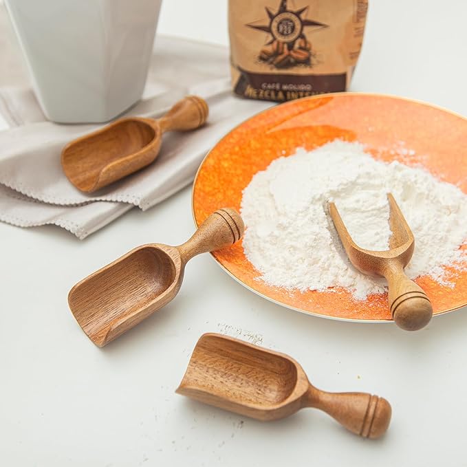 Wooden Scoops for Canisters 3PCS Small Wooden Scoop for Jars Acacia Wood Scoops for Canisters Mini Scoop for Ground Coffee Scoop for Seasoning Bath Salt Laundry Shovel-Multipurpose