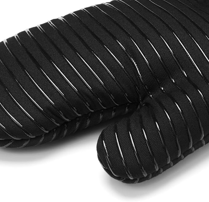 Beneno Kitchen Oven Mitts 2-Pack Heat Resistant to 500°F with Non-Slip Silicone Grip, Extra Long 14.3" Forearm Protection, Soft Quilted Cotton Terry Lining, Ideal for Cooking, Baking, Grilling, Black