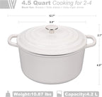 Enameled Cast Iron Dutch Oven Pot with Lid, for Sourdough Bread Baking, Round Dutch Ovens, 4.5 Quart, White