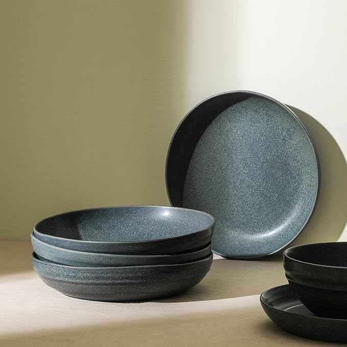 Stone Lain Elio 4-Piece Pasta Bowl Set Stoneware, Blue