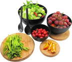 Salad Bowls Set of 3 with Lid & Serving Utensils, Bamboo Fiber Mixing Bowls Set Large Serving Bowls & Storage Set with Bamboo Lid for Salad, Kitchen Eating, Pasta, Popcorn, Chips, Fruit, Black