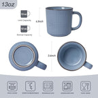 famiware Moonlight Coffee Mug Set of 4, 13oz Mug Set with Linen Finish, Coffee Cup Set with Handle for Latte, Cappuccino, Tea, Hot Cocoa, Microwave and Dishwasher Safe, Blue