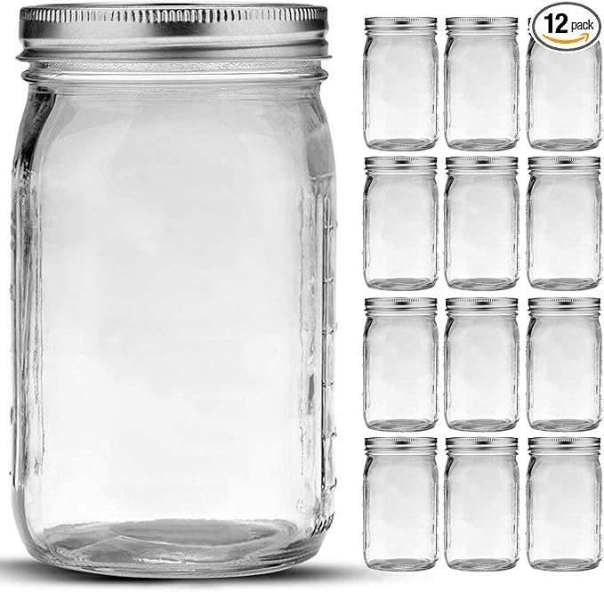 Bedoo Mason Jars 32 oz, 12 Pack Quart Mason Jars With Wide Mouth Lids, Glass Jars for Canning, Food Storage, Meal Prep, Overnight Oats, Fermenting, Pickling, DIY Projects