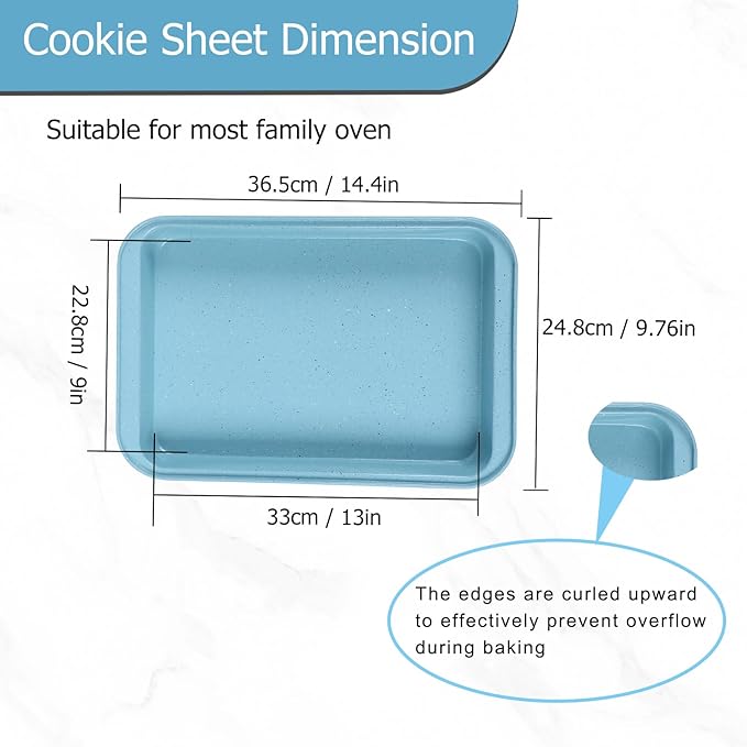9x13 Baking Pan Set of 2, Nonstick 13 x 9 Cake Pan for Oven, Deep Rectangle Pan for Brownies, Lasagna, Roasting, Blue Carbon Steel Bakeware Gift