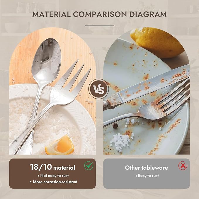 KINGSTONE 65 Piece Teardrop Silverware Set With Serving Utensils, 18/10 Stainless Steel Flatware Set, Modern Design Cutlery Set for Home/Hotel/Wedding,Mirror Polished and Dishwasher Safe