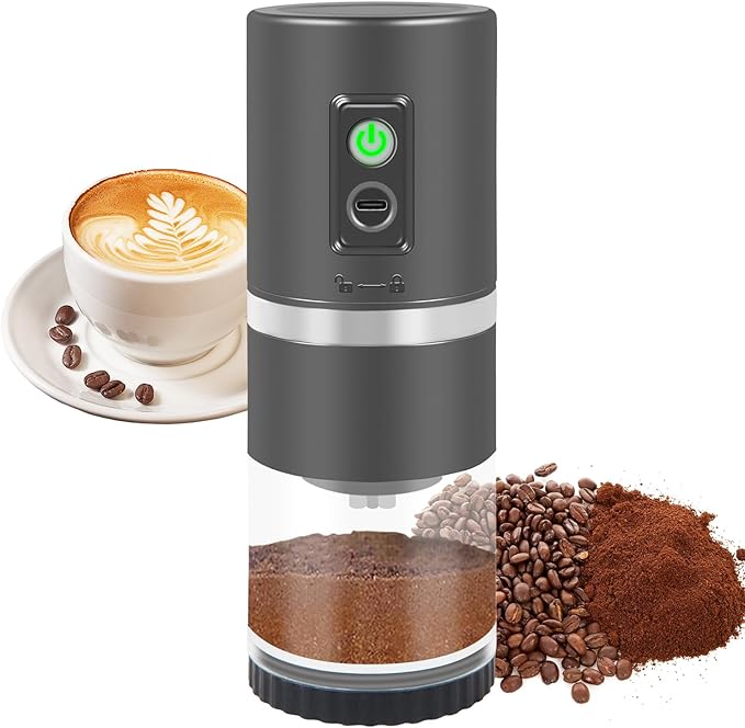 Portable Electric Coffee Grinder Stainless Steel Conical Burr Coffee Grinder with 45 Adjustable Settings Rechargeable Coffee Bean Grinder for Home, Travel, Camping, Office-Titanium color