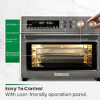 Infrared Heating Air Fryer Toaster Oven, Extra Large Countertop Convection Oven 10-in-1 Combo, 6-Slice Toast, Enamel Baking Pan Easy Clean with Recipe Book, Black Matte Stainless Steel