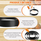 Patelai 6 Pcs Egg Ring Pancake Ring Set Stainless Steel Fried Egg Molds Griddle Pancake Shapers with Silicone Handle for Breakfast Omelette Sandwich(Square, Round,4 Inch, 6 Inch, 8 Inch)