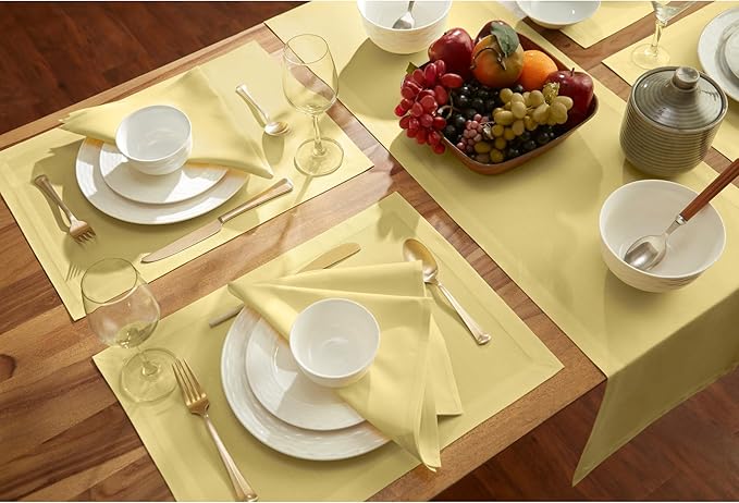 Solino Home Cotton Linen Table Runner 120 Inches Long - Dru Yellow Dining Table Runner 14 x 120 Inch for Summer - Handcrafted and Machine Washable