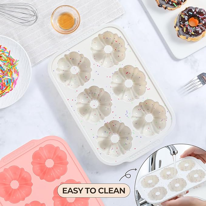 Mini Fluted Tube Cake Pans for Baking with Metal Reinforced Frame, 2Pcs Silicone 6-Cavity Mini Flan Molds, Nonstick Baking Mold for Cupcake, Brownie, Donuts, Cornbread, Jello