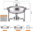 Silver 4 Pack Chafing Dishes for Buffet, 18/8 (304) Stainless Steel Food Pan with Lid, 6QT Round Chafing Dish Buffet Set Food Warmer, Food Warmers for Parties Buffet Catering Events Dinners