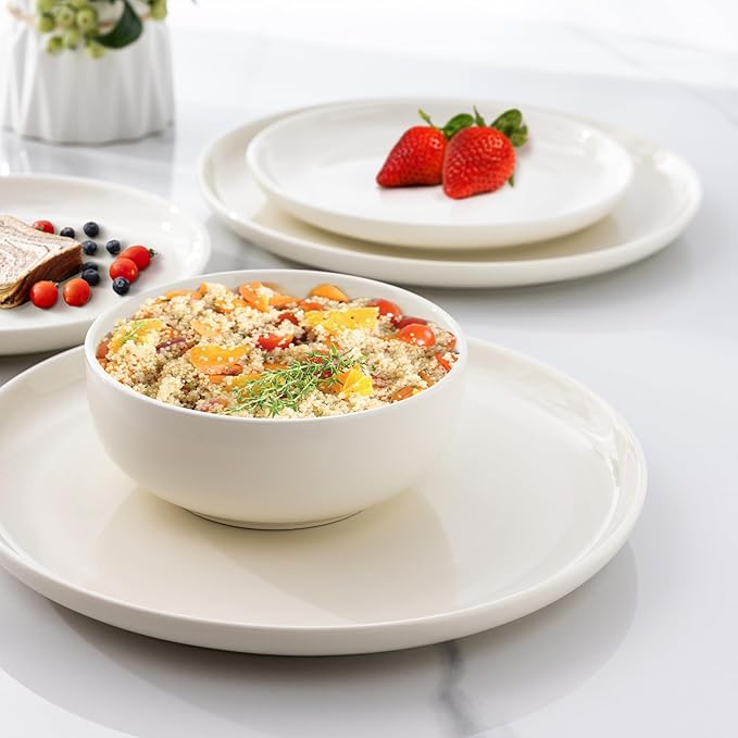 AmorArc Ceramic Plates Set of 6, 8.5 Inch Round Stoneware Salad Plates Use for Dessert, Salad, Appetizer etc,Microwave & Dishwasher & Oven Safe, Scratch Resistant Small Deep Dinner Plates