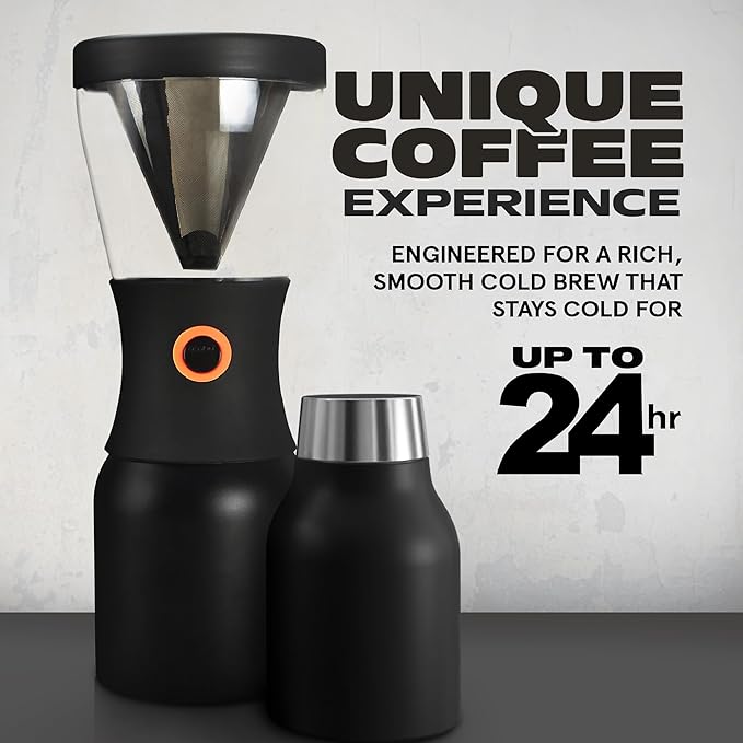 asobu Cold Brew Coffee Maker, Award-Winning 40oz Insulated Cold Brew Brewer with Portable Stainless Steel Carafe – No.1 Europe Coffee Fest Winner, Leakproof, BPA-Free, Keeps Cold 24H