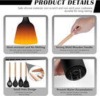 HaWare Kitchen Cooking Utensils Set, 23-Piece Silicone Kitchen Utensils Spatula Set with Holder, Heat Resistant Wooden Handle Kitchen Gadget for Nonstick Cookware, Food-grade Turner Spoon Sets (Black)