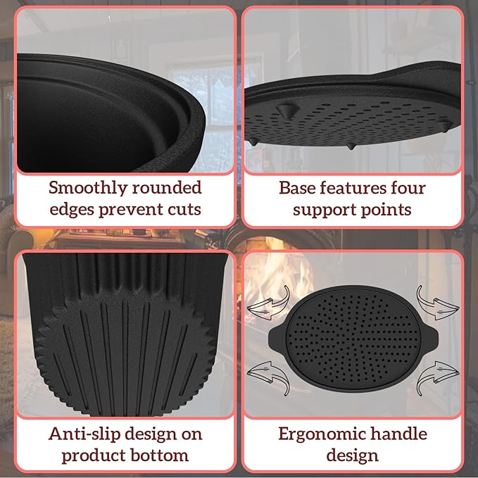 Wood Stove Steamer & Cast Iron Humidifier, 1.4 Qt Fireplace Simmer Pot with Cast Iron Trivet, Dual-Layer Design for Steaming, Humidifying and Stove Protection (Ellipse-1)