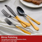 20-Piece Yellow Silverware Set 18/0 Stainless Steel Black Silverware Set Yellow Handle Cutlery Black Set Service for 4 Dinner Knives Forks Spoons Set Flatware Set Finish Dishwasher Safe