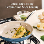 Redchef Non Stick Ceramic Frying Pan Set, Non Toxic Ceramic Pans for Cooking, 8" 9.5" 11" Skillet Set, No PFAS & PTFE & PFOA with Stainless Steel Handle, Dishwasher & Oven Safe Max up to 842°F (Blue)