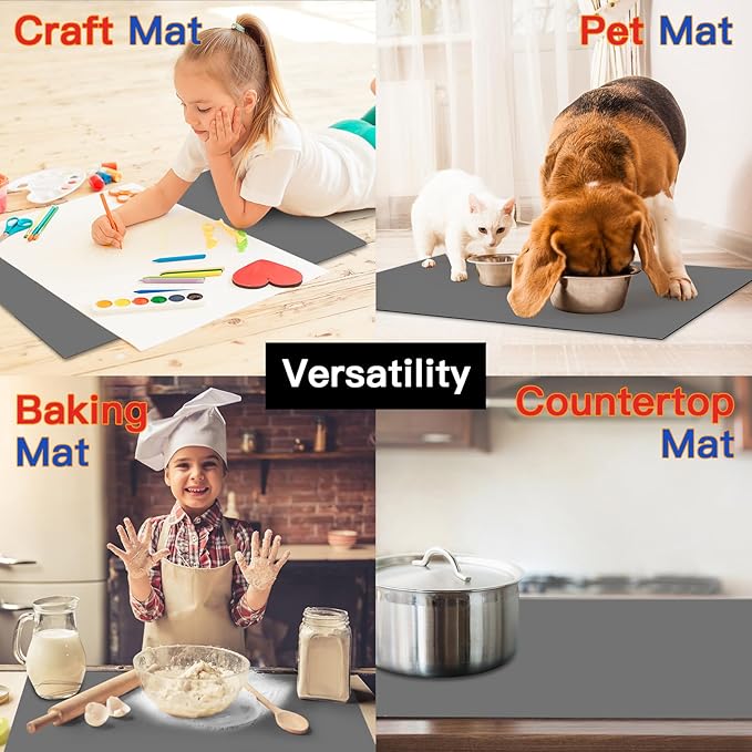 2MM Thick Silicone Countertop Mat, 35.4"x 23.6" Silicone Mats for Kitchen Counter, Nonslip Heat Resistant Mat, Large Kitchen Counter Mats, Waterproof Countertop Protector(Green)