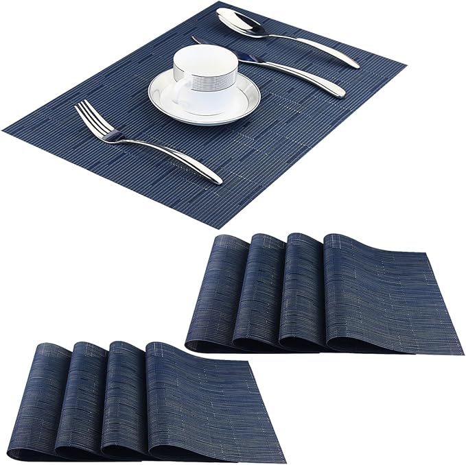PIGCHCY Placemats Set of 8 Washable Durable Place Mats Vinyl Heat Resistant Non-Slip Table Mats Indoor Outdoor (Midnight Blue)
