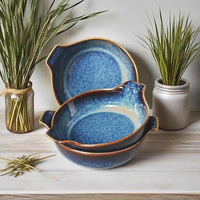 Ceramics Au Gratin baking Dishes Set of 4, Baking Tray Bake ware, 8.6 oz Ramekins, for Pie Pan, Appetizer, Tart, Dessert, Quiche, Oven Small dish, individual dishes, Round 7.5 Inch