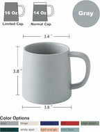 T-WARE 16 Oz Coffee Mugs, Matte Light Grey Mug Set of 4, Ceramic Mugs Coffee, Solid Color Coffee Cups Ceramic