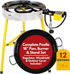 Paella Burner and Stand Set 12 Servings, 18 Inch Paella Pan, Dual Propane Outdoor Stove with Stand & Regulator, Portable Gas Cooker for Camping Crawfish Boil Cooking Outdoor, Paellera Propano