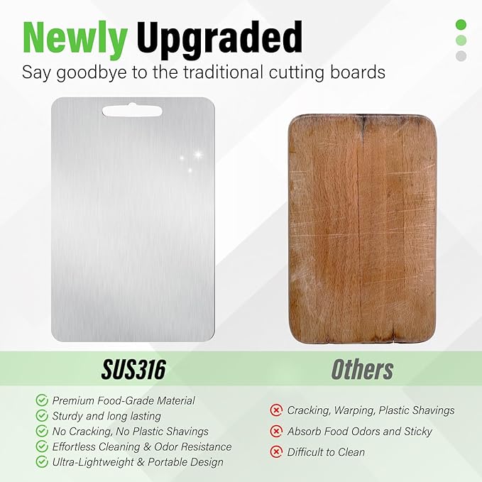 Stainless Steel Cutting Board, Double Sided Cutting Boards for Kitchen, SUS 316 Food-Grade Non Toxic Stainless Steel Chopping Board for Meat, Fruit and Vegetable (15.6 x 10.8 in)