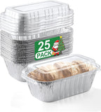 25 Pack 6x3.5x2 Disposable Aluminum Loaf Pans with Lids - 1 Lb Mini Loaf Pans, Small Aluminum Tin Foil Baking Pan, Food Containers for Baking, Cakes, Bread, Meat, Loaves