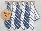 Urban Villa Dish Cloths Terry Cotton Pack of 6, Highly Absorbent Quick Drying Super Soft Premium Dish Towels for Kitchen with Hanging Loop Hand & Tea Towels - 12x12 Inch, (Blue & White, Checks)