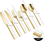 Gold Silverware Set with Steak Knives,Zerophilo Flatware Set with Hexagon Handle 24 Pieces 18/0 Stainless Steel Mirror Polished Cutlery Set for 4,Dishwasher Safe