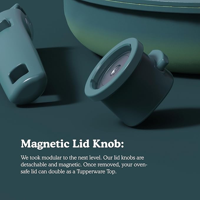 Ombré Ceramic Titanium Non-Toxic, Nonstick Cookware Set 8-Piece Modular System with Removable Handle and Magnetic Lid, Magnetic Spatula, Eco-Friendly, Oven & Dishwasher Safe (Green)