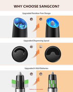 Sangcon Gravity Electric Salt and Pepper Grinder Set Automatic Shakers Mill Grinder with LED Light, BATTERY POWERED Adjustable Coarseness One Hand Operation, Upgraded Larger Capacity