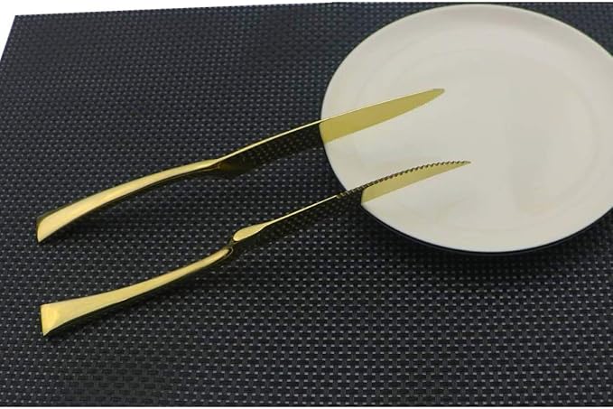 Golden Flatware Set 18/10 Stainless Steel Mirror Polished Gold Cutlery - Silverware Utensil Set of Steak Knife Dinner Fork Knife Spoon Salad Fork Dessert Spoon,24 Piece Service for 4