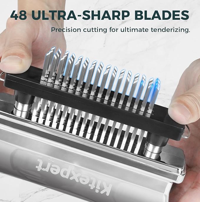 Kitexpert Meat Tenderizer Tool with 48 Ultra Sharp Stainless Steel Blades, Heavy Duty Design with Detachable Base for Easy Cleaning, Perfect for Tenderizing Chicken, Steak
