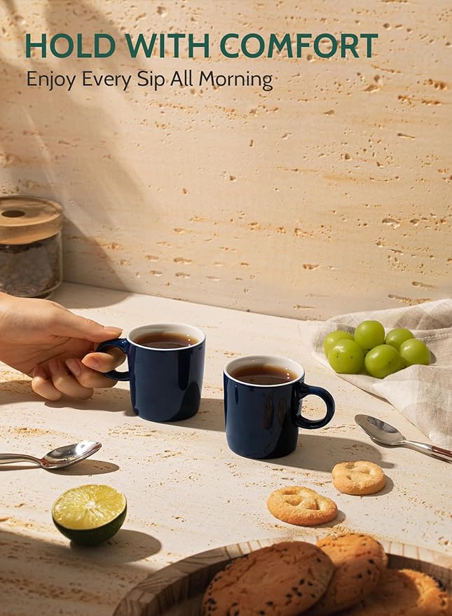 Sweese 3.5oz Porcelain Espresso Cups Set of 4, Mini Coffee Mugs Demitasse Cups - Navy