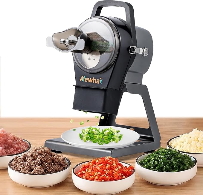 Newhai Commercial Scallion Slicer Spring Onion Chopper Electric Vegetable Cutter for Garlic Ginger Chili Potato Cucumber, 6000BPM, 200W, with 2 Back-up Blade Discs