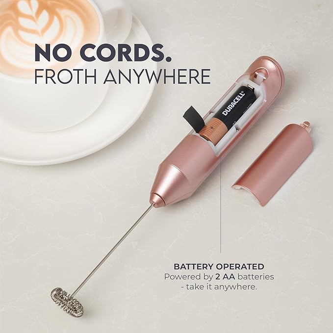 Zulay Kitchen Milk Frother Handheld with 2 Duracell AA Batteries – Electric Drink Mixer for Coffee, Lattes, Cappuccinos, Matcha & Hot Chocolate – Portable Foam Maker & Coffee Bar Accessory