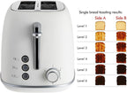 Rae Dunn Retro Rounded Bread Toaster, 2 Slice Stainless Steel Toaster with Removable Crumb Tray, Wide Slot with 6 Browning Levels, Bagel, Defrost and Cancel Options, White