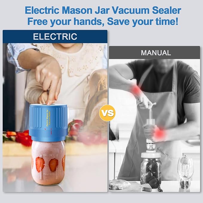Electric Mason Jar Vacuum Sealer Kit for Wide Mouth and Regular Mouth Mason Jar - Blue