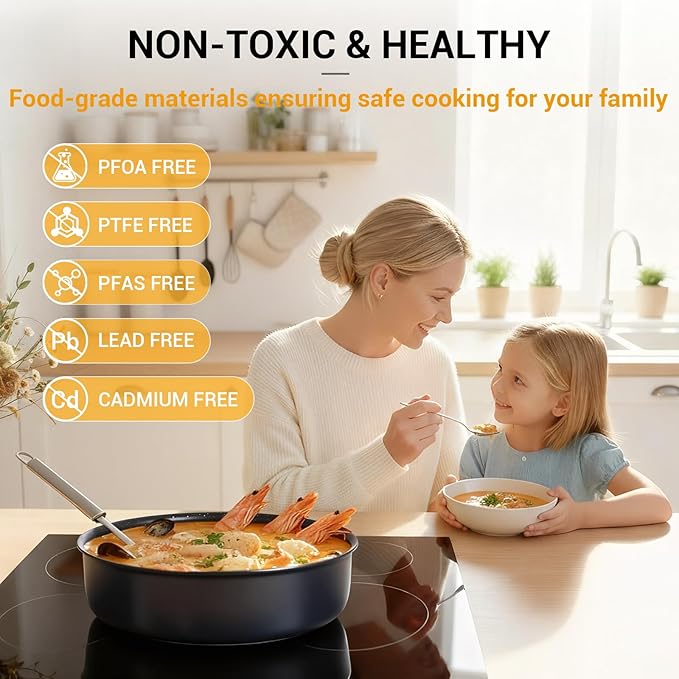 Ammeloo 21-Piece Ceramic Pots and Pans Set Non Stick with Detachable Handles and Egg Frying Pan, Non-Toxic Cookware, Induction Ready, Oven Safe, Stackable for Storage, Black Speckled