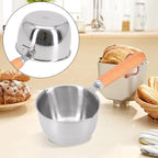Mini Butter Melting Pot, Stainless Steel Hot Oil Pan Milk Butter Warmer with Wooden Handle Dual Pour Spout Small Sauce Pan Sauce Serving Pots(150ml)