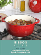 Gibson Home Addlestone 5 Quart Round Enamel Cast Iron Dutch Oven Pot With Lid & Dual Handles - Gradient Red