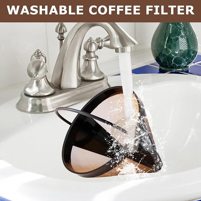 KEEPOW Reusable Coffee Filter Replacement 14 cup Compatible with Cuisinart DCC-3200 DCC-1200 Coffee Maker, Gold Tone Coffee Filter Basket 10 12 14 Cup, 1+6