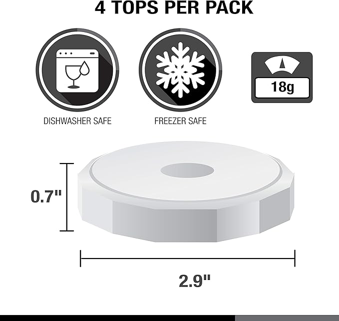 Masontops Tough Tops - Regular Mouth Mason Jar Lid - White - BPA-Free Plastic Screw Caps - Durable Reusable Jar Covers