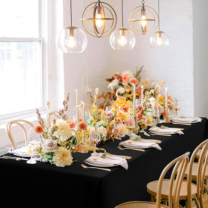 sancua Rectangle Tablecloths 6 Pack - 90x132 Inch - Black Washable Fabric Cloth Table Cloth, Large Reusable Polyester Table Covers for Wedding Party, Birthday, Banquet Reception