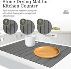 Hopegiver Stone Drying Mat for Kitchen Counter, 23.62"x15.35" Dark Gray Quick Drying Stone Mat, Super Absorbent Diatomaceous Earth Dish Drying Mat for Counter, Collapsible Design with Sanding Tools